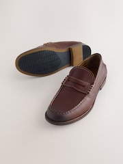 Tan Brown Contrast Stitch Penny Loafers - Image 4 of 6