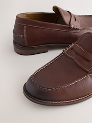 Tan Brown Contrast Stitch Penny Loafers - Image 5 of 6