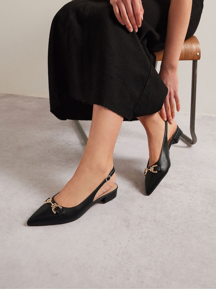 Long Tall Sally Black Metal Trim Sling Back Shoes - Image 1 of 5