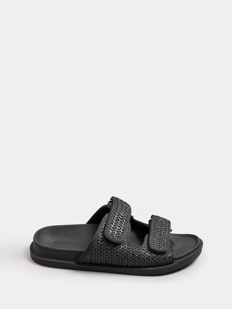 Yours Curve Black Extra Wide Fit Woven Velcro Sandals - Image 2 of 5