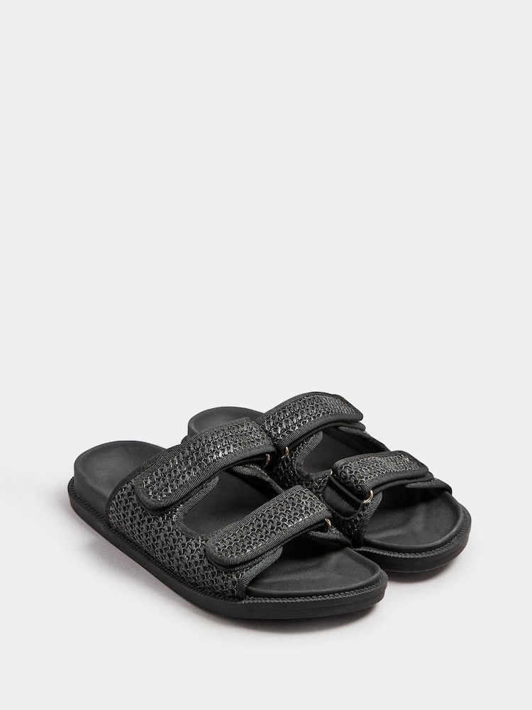 Yours Curve Black Extra Wide Fit Woven Velcro Sandals - Image 3 of 5