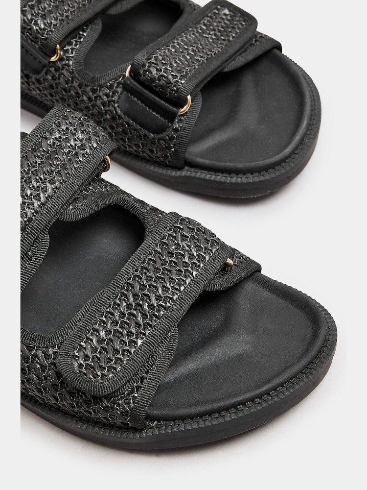 Yours Curve Black Extra Wide Fit Woven Velcro Sandals - Image 4 of 5