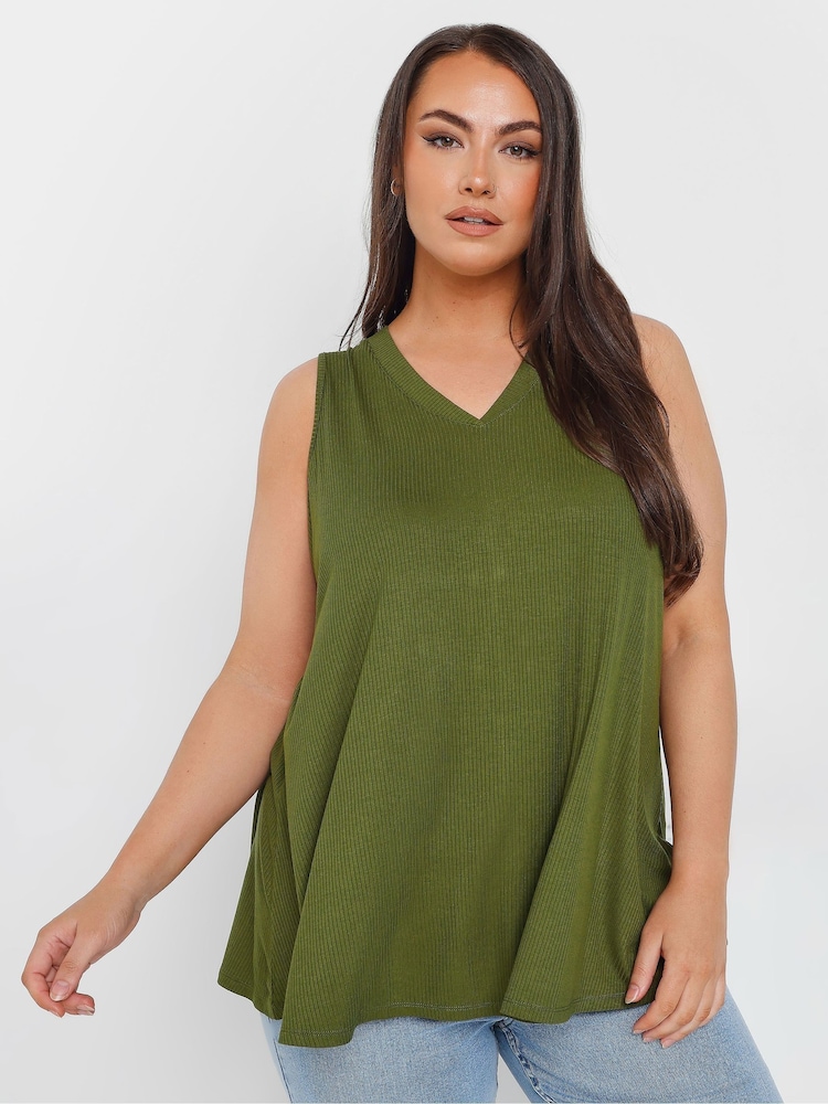 Yours Curve Green Elevated Rib Vest - Image 1 of 5 Yours Curve Green Elevated Rib Vest - Image 1 of 5