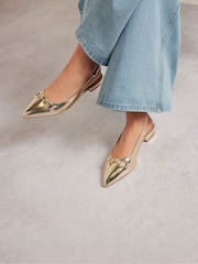 Long Tall Sally Gold Metal Trim Sling Back Shoes - Image 1 of 5