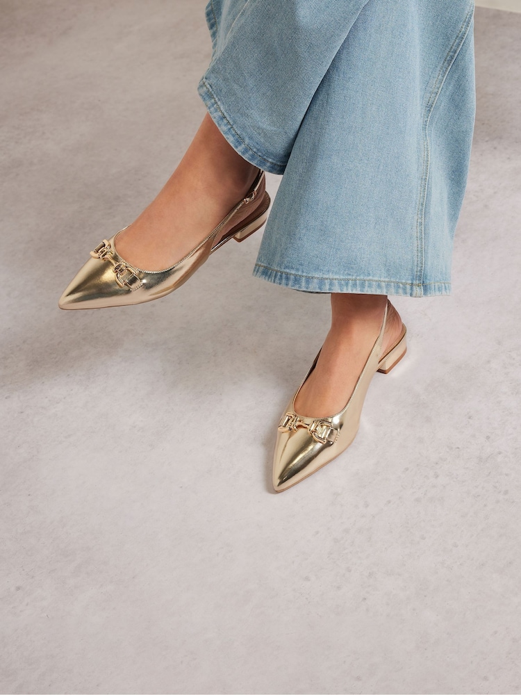 Long Tall Sally Gold Metal Trim Sling Back Shoes - Image 1 of 5 Long Tall Sally Gold Metal Trim Sling Back Shoes - Image 1 of 5