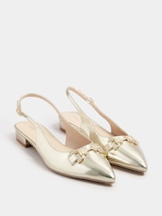 Long Tall Sally Gold Metal Trim Sling Back Shoes - Image 3 of 5