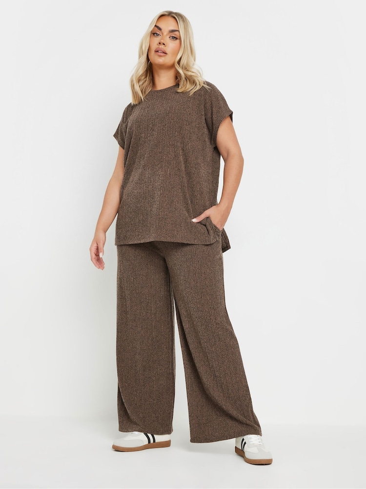 Yours Curve Brown Knitted Co-Ord T-Shirt - Image 2 of 5