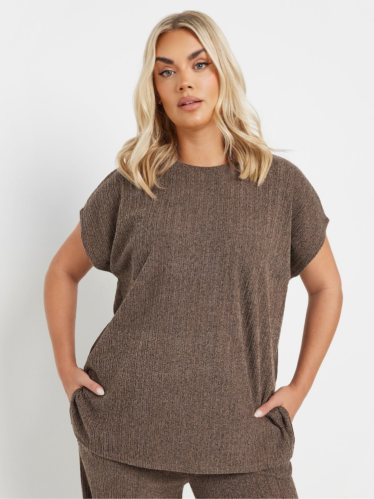 Yours Curve Brown Knitted Co-Ord T-Shirt - Image 4 of 5