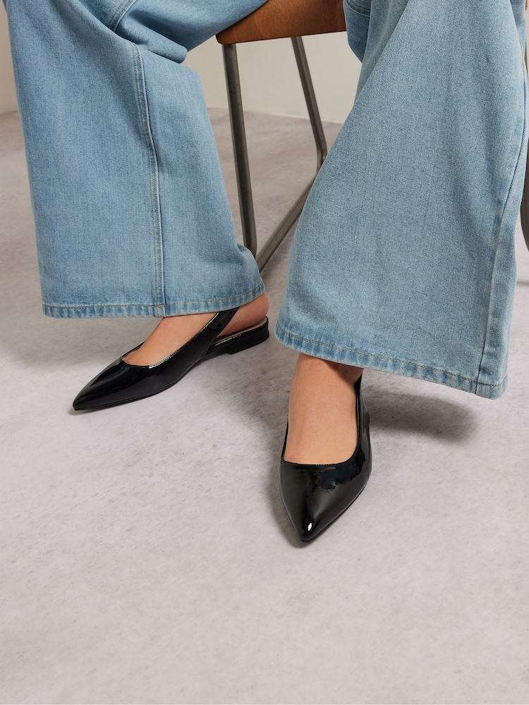 Long Tall Sally Black Flat Patent Slingback Point Shoes - Image 2 of 6