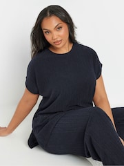 Yours Curve Blue Knitted Co-Ord T-Shirt - Image 1 of 6