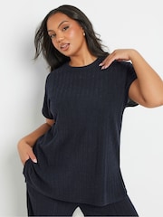 Yours Curve Blue Knitted Co-Ord T-Shirt - Image 2 of 6