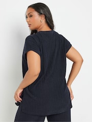 Yours Curve Blue Knitted Co-Ord T-Shirt - Image 4 of 6