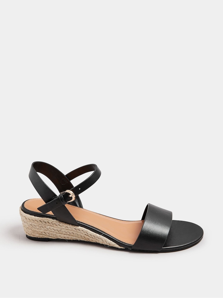 Long Tall Sally Black Mid Heel Rope Wedge Sandals - Image 2 of 5
