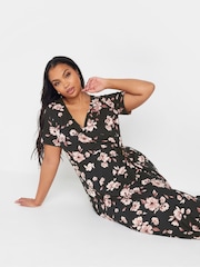 Yours Curve Black Floral Print Midi Dress - Image 2 of 5