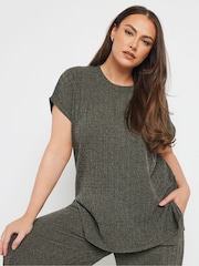 Yours Curve Green Knitted Co-Ord T-Shirt - Image 1 of 5