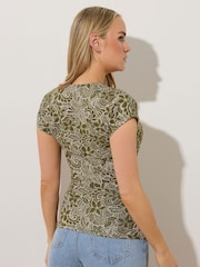 Long Tall Sally Green Floral Print Grown On Sleeve Wrap T-Shirt - Image 3 of 5