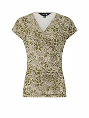 Long Tall Sally Green Floral Print Grown On Sleeve Wrap T-Shirt - Image 5 of 5