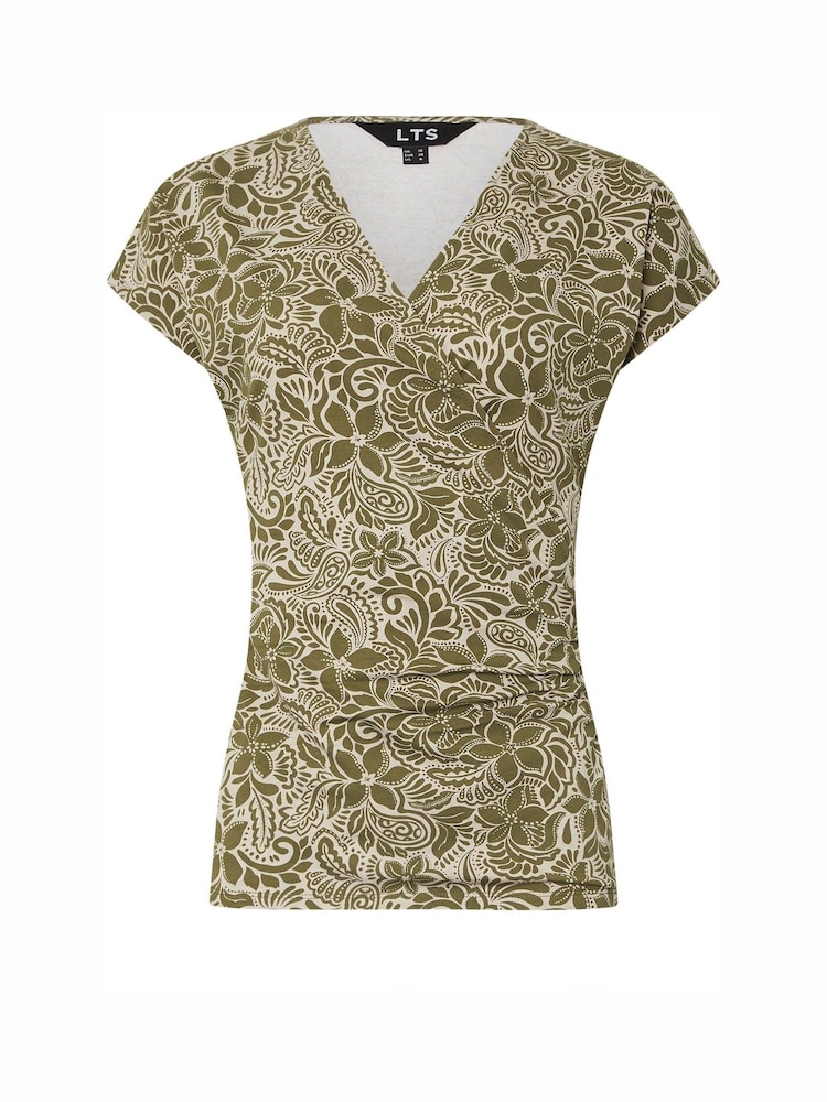 Long Tall Sally Green Floral Print Grown On Sleeve Wrap T-Shirt - Image 5 of 5