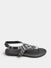 Yours Curve Black Extra Wide Fit Beaded T-Bar Sandals - Image 2 of 5