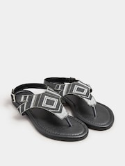 Yours Curve Black Extra Wide Fit Beaded T-Bar Sandals - Image 3 of 5
