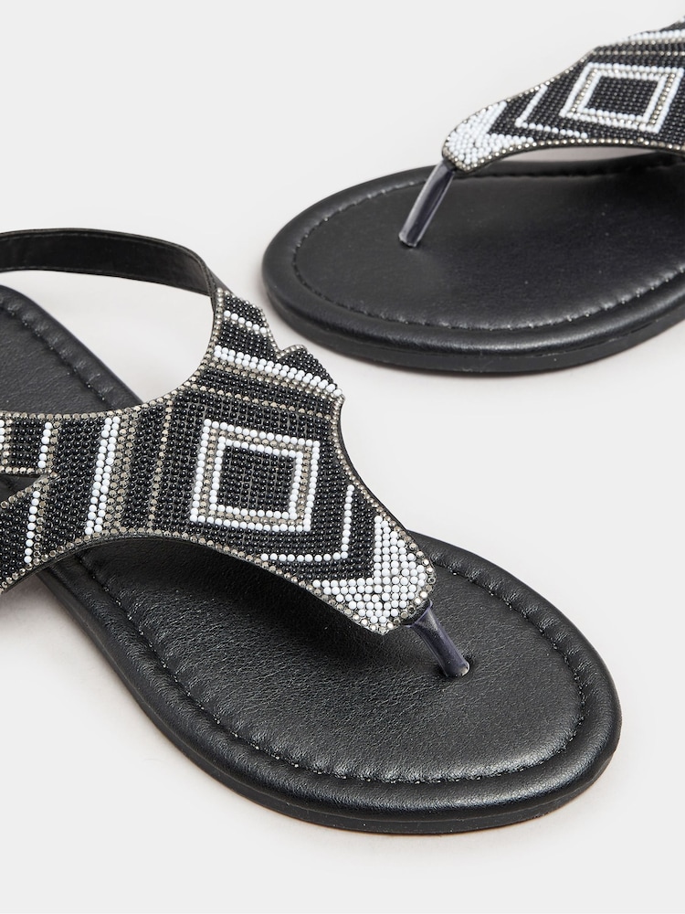 Yours Curve Black Extra Wide Fit Beaded T-Bar Sandals - Image 5 of 5