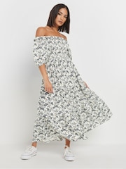 PixieGirl Petite Natural Paisley Floral Print Puff Sleeve Midi Dress - Image 1 of 5