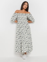 PixieGirl Petite Natural Paisley Floral Print Puff Sleeve Midi Dress - Image 2 of 5