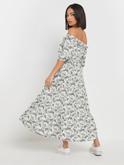 PixieGirl Petite Natural Paisley Floral Print Puff Sleeve Midi Dress - Image 3 of 5