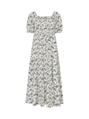 PixieGirl Petite Natural Paisley Floral Print Puff Sleeve Midi Dress - Image 5 of 5