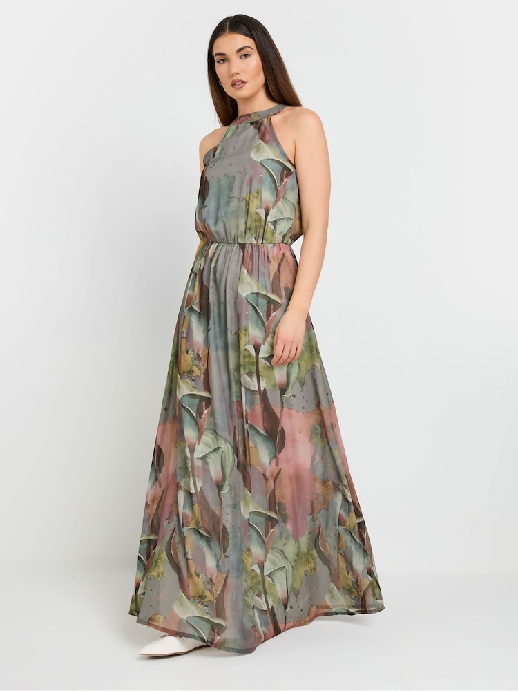 Long Tall Sally Green Floral Print Halterneck Maxi Dress - Image 4 of 6