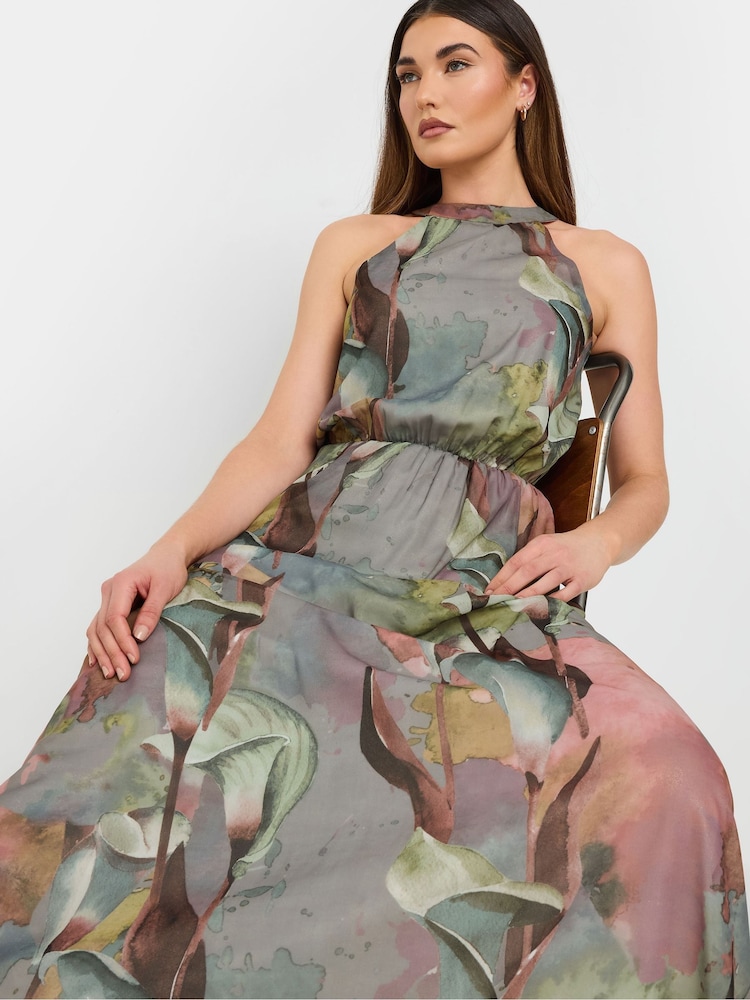 Long Tall Sally Green Floral Print Halterneck Maxi Dress - Image 5 of 6