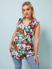 Yours Curve Black Frill Hem Top - Image 1 of 5