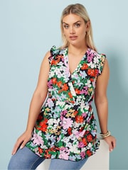 Yours Curve Black Frill Hem Top - Image 3 of 5