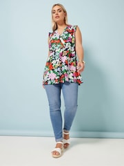 Yours Curve Black Frill Hem Top - Image 4 of 5