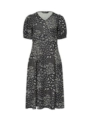M&Co Natural Petite Floral Print V-Neck Midi Dress - Image 1 of 1