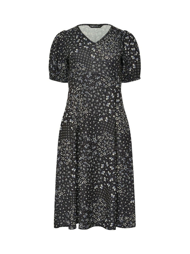 M&Co Natural Petite Floral Print V-Neck Midi Dress - Image 1 of 1