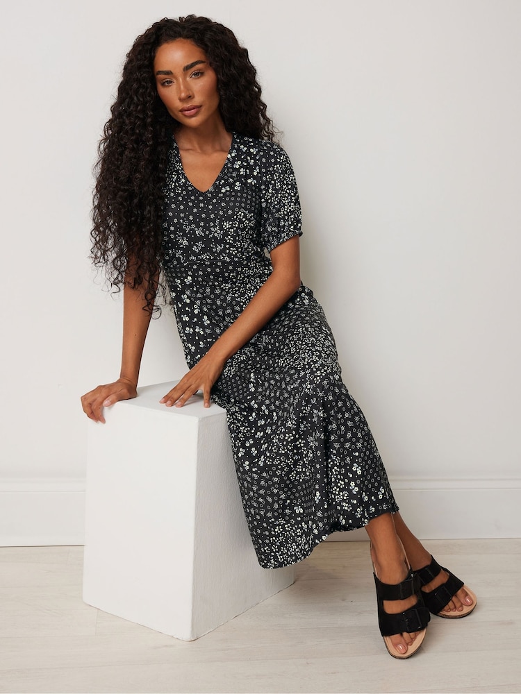 M&Co Petite Floral Print V-Neck Midi Dress - Bild 2 von 5