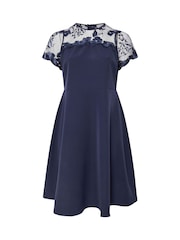 Yours Curve Blue London Embriodered Flare Dress - Image 5 of 5