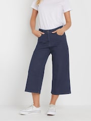 M&Co Blue Petite Indigo Wide Leg Crop Trousers - Image 1 of 5