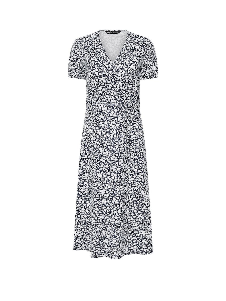 Azul - M&Co Petite Jersey Floral Print Wrap Dress - Imagen 6 de 6