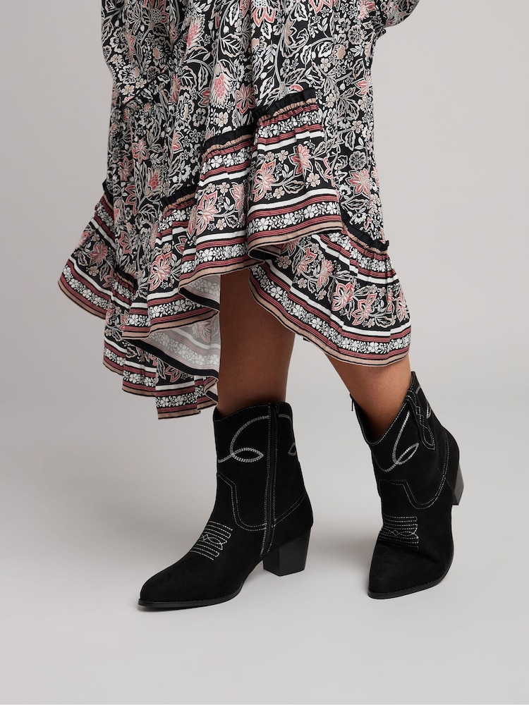 Yours Curve Black Extra Wide Fit Extra-Wide Fit Stitch Western Shoes - Image 2 of 5