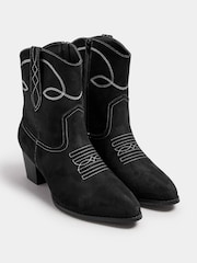 Yours Curve Black Extra Wide Fit Extra-Wide Fit Stitch Western Shoes - Image 4 of 5