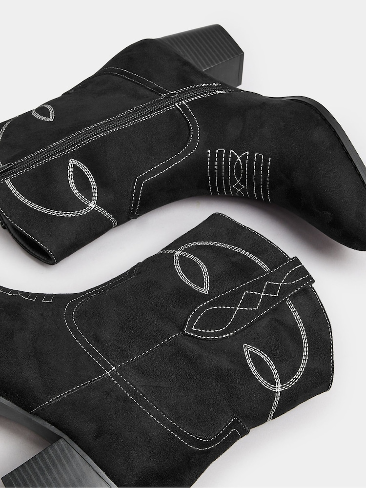 Yours Curve Black Extra Wide Fit Extra-Wide Fit Stitch Western Shoes - Image 5 of 5