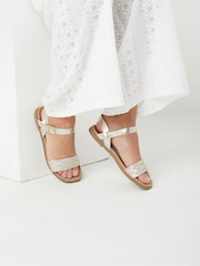 Yours Curve Gold Extra Wide Fit Two Part Woven Sandals - Image 1 of 5