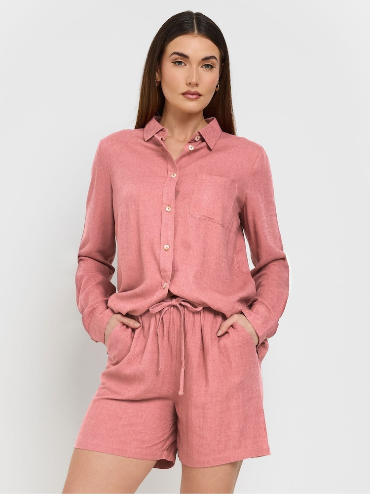 Long Tall Sally Pink Linen Shorts - Image 1 of 6 Long Tall Sally Pink Linen Shorts - Image 1 of 6