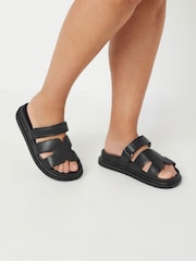 Yours Curve Black Extra-Wide Fit Touch Fasten Strap Sandals - Image 2 of 6