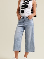 M&Co Blue Petite Light Wash Wide Leg Crop Trousers - Image 2 of 6