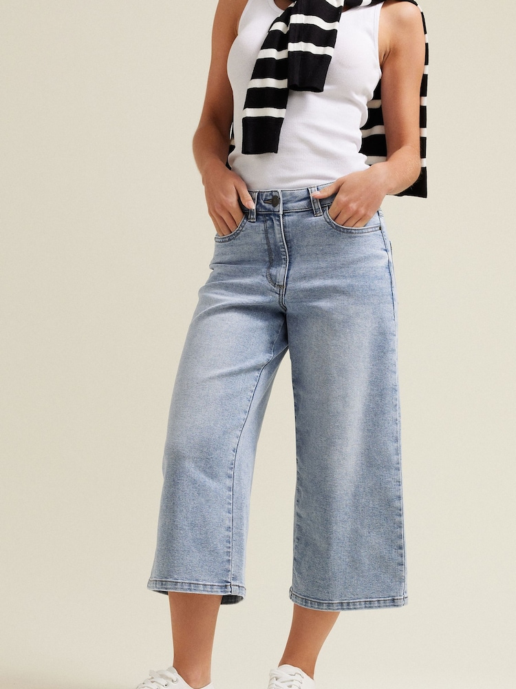 M&Co Blue Petite Light Wash Wide Leg Crop Trousers - Image 2 of 6