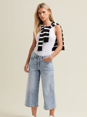 M&Co Blue Petite Light Wash Wide Leg Crop Trousers - Image 3 of 6