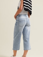 M&Co Blue Petite Light Wash Wide Leg Crop Trousers - Image 4 of 6